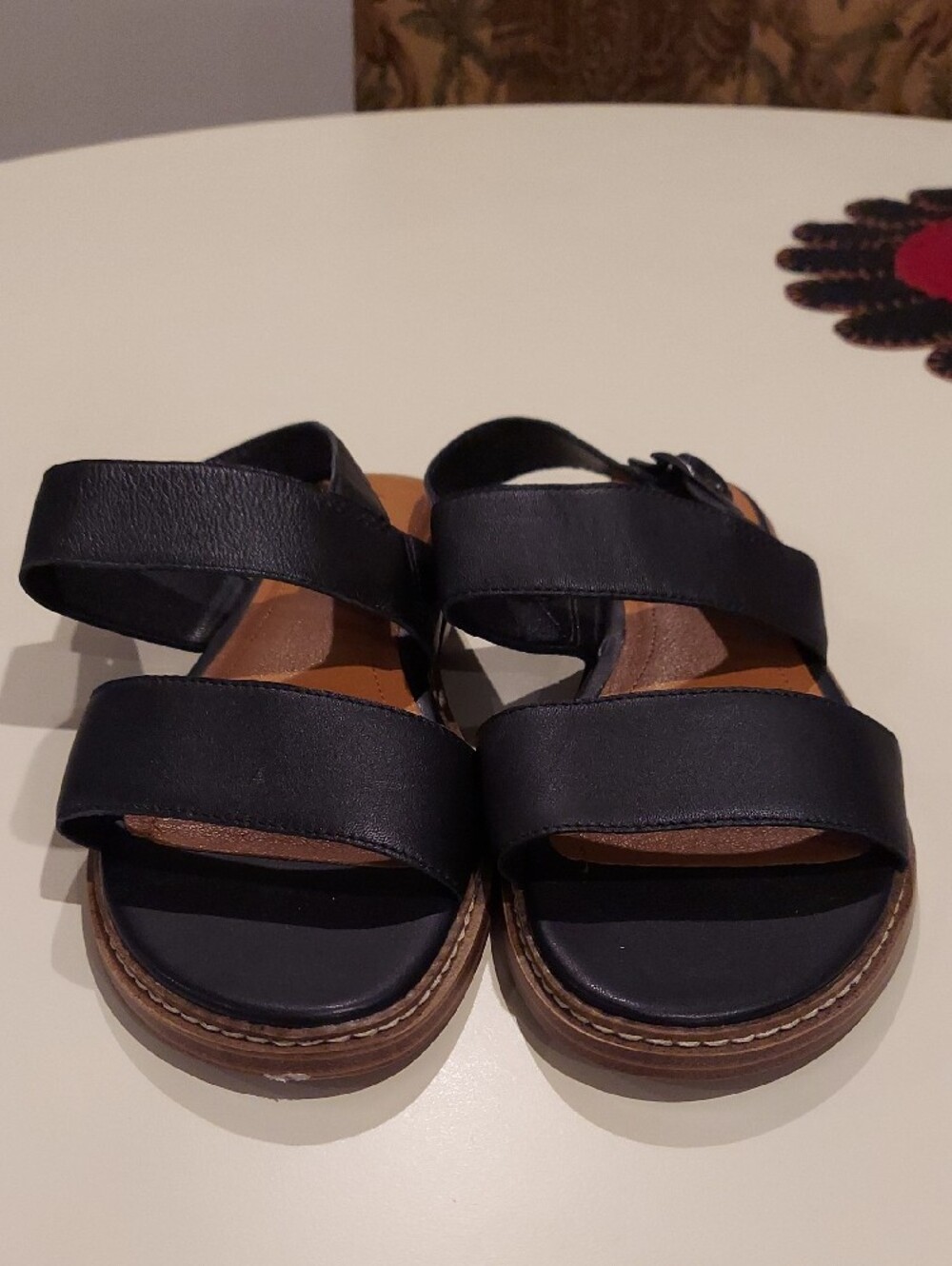 Lucky Brand Black Leather Double-Strap Slingback Sandals - Picture 3 of 9